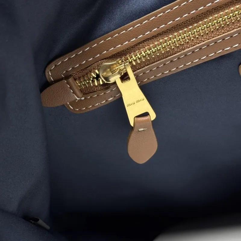 Miu Miu Black Denim Tote Bag Brown Trim - Image 8
