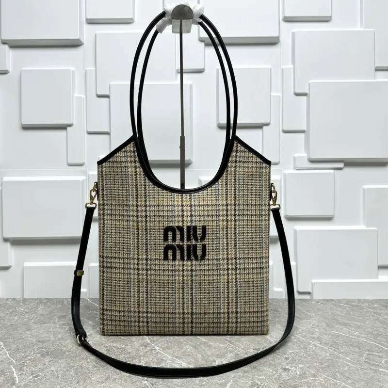 Miu Miu Plaid Top Handle Tote Bag