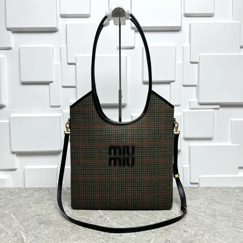 Miu Miu Plaid Top Handle Tote Bag