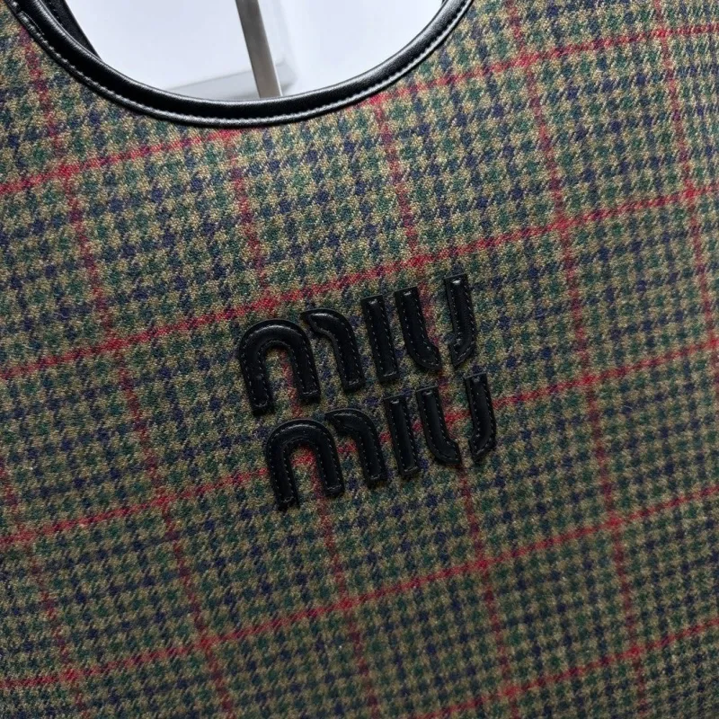 Alternative view of Miu Miu Plaid Top Handle Tote Bag