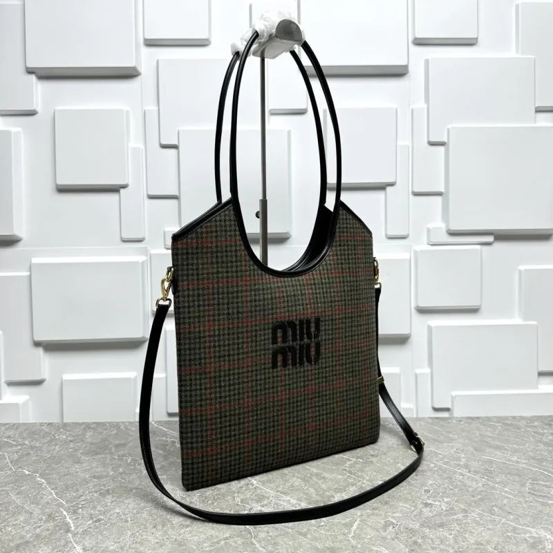 Miu Miu Plaid Top Handle Tote Bag - Image 3
