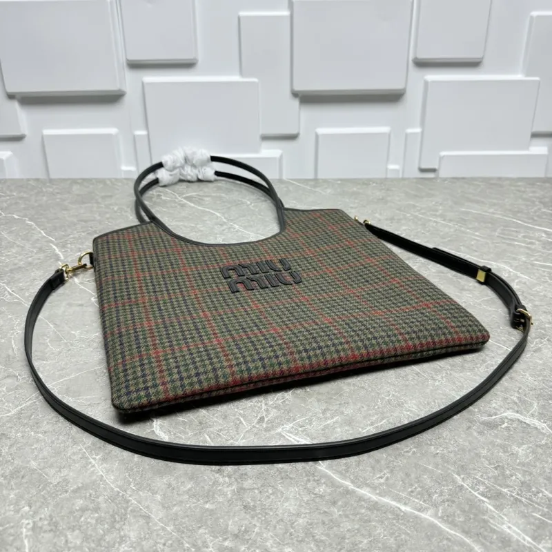 Miu Miu Plaid Top Handle Tote Bag - Image 6