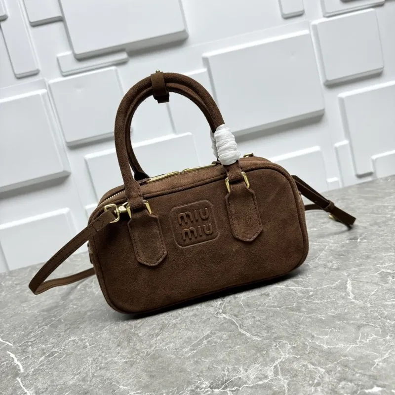 Miu Miu Brown Suede Top Handle Crossbody Bag