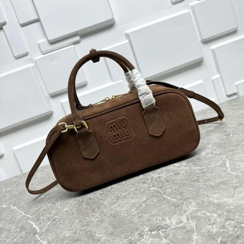 Miu Miu Brown Suede Top Handle Crossbody Bag