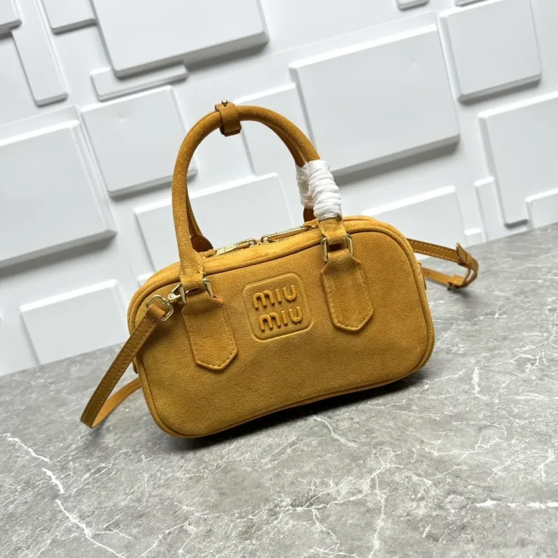 MIU MIU Yellow Suede Top Handle Crossbody Bag
