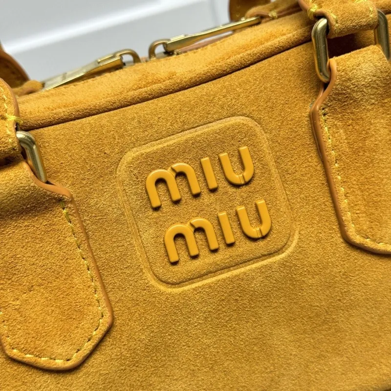 Alternative view of MIU MIU Yellow Suede Top Handle Crossbody Bag