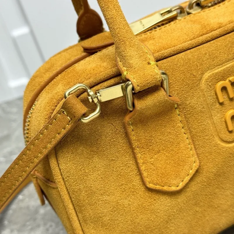 MIU MIU Yellow Suede Top Handle Crossbody Bag - Image 3
