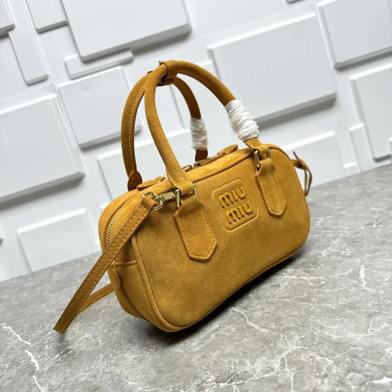 MIU MIU Yellow Suede Top Handle Crossbody Bag - Image 4