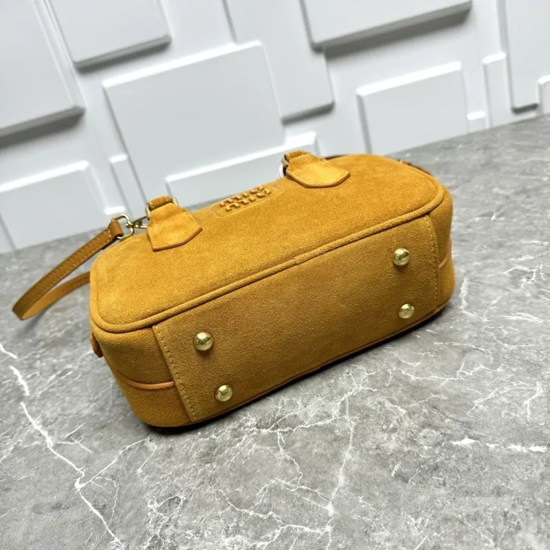 MIU MIU Yellow Suede Top Handle Crossbody Bag - Image 5