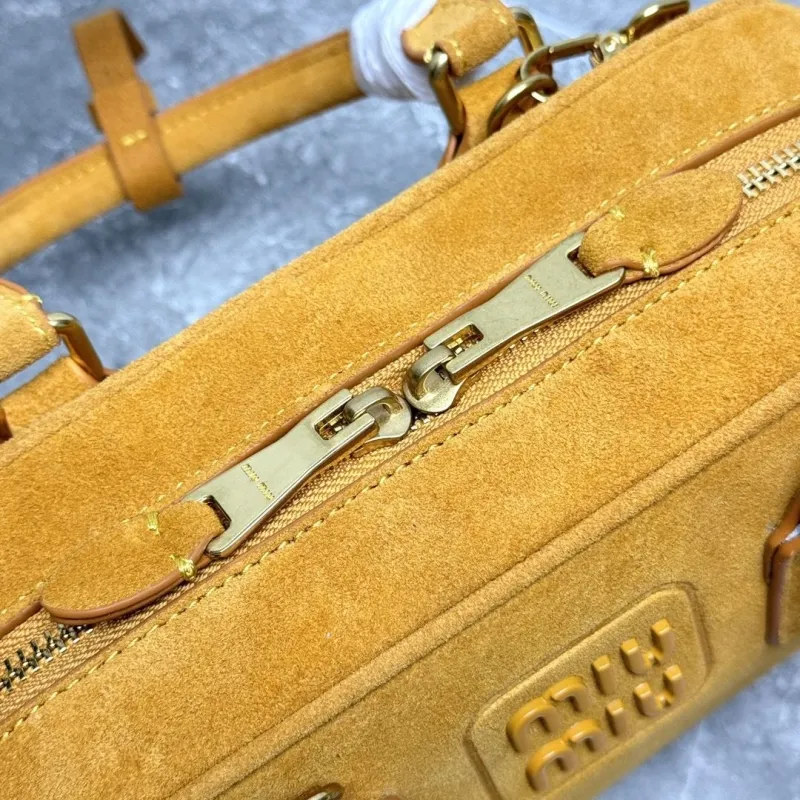 MIU MIU Yellow Suede Top Handle Crossbody Bag - Image 7