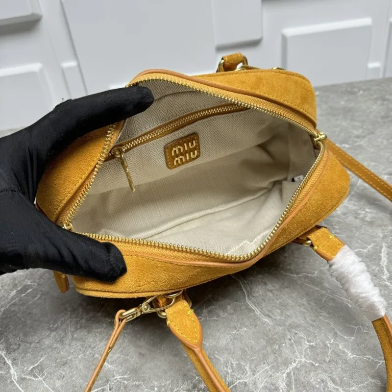 MIU MIU Yellow Suede Top Handle Crossbody Bag - Image 9