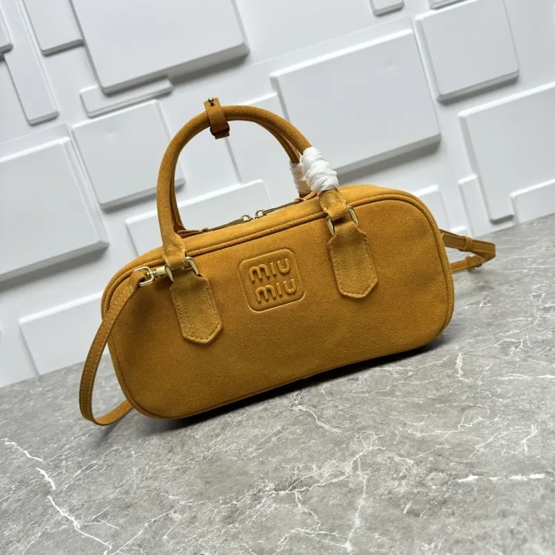 Miu Miu Tan Suede Top Handle Crossbody Bag
