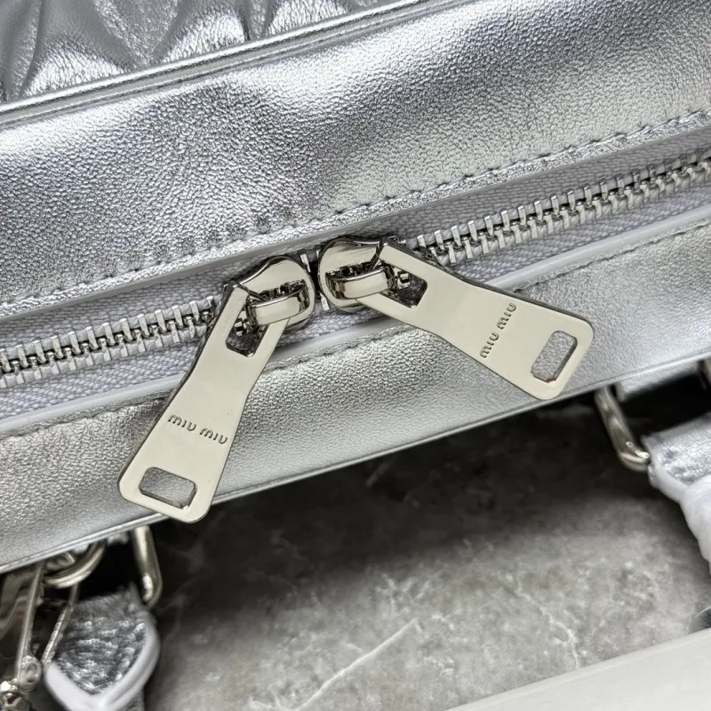 Miu Miu Silver Leather Top Handle Bag - Image 7