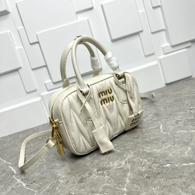 Miu Miu Cream Quilted Top Handle Crossbody Bag - Image 4