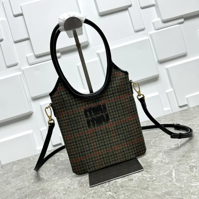 Miu Miu Houndstooth Plaid Crossbody Top Handle Bag
