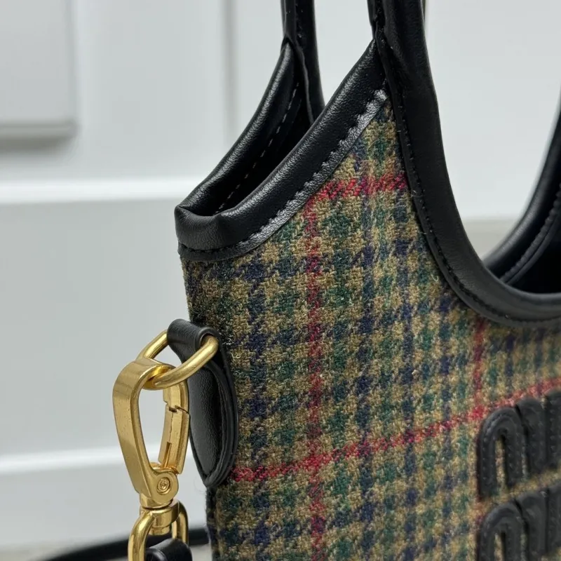 Miu Miu Houndstooth Plaid Crossbody Top Handle Bag - Image 3