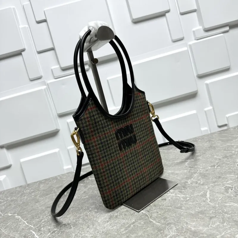 Miu Miu Houndstooth Plaid Crossbody Top Handle Bag - Image 6