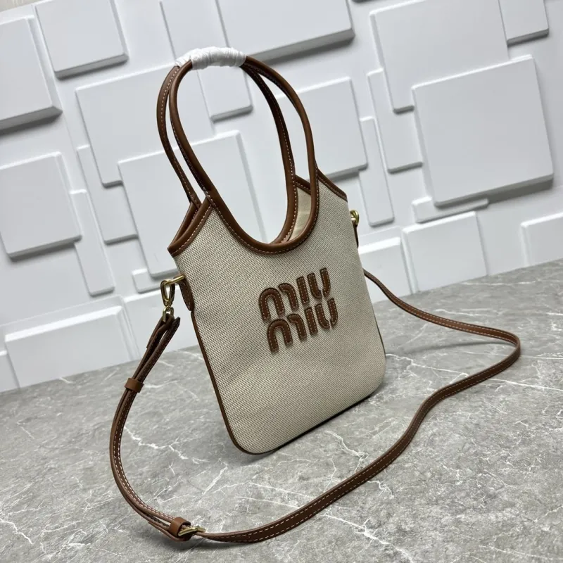 MIU MIU Beige Canvas Top Handle Crossbody Bag - Image 4