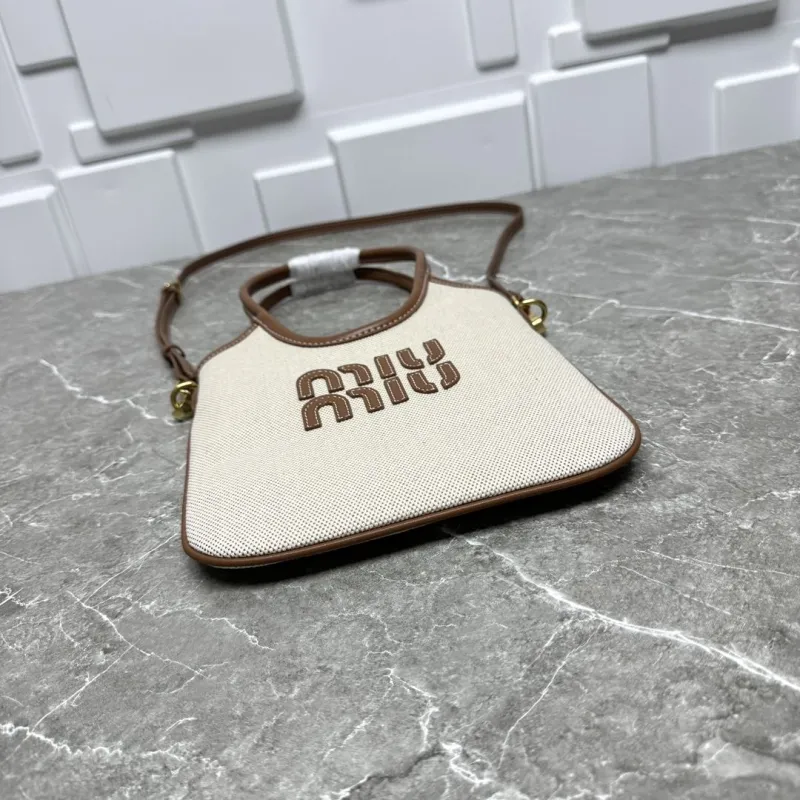 MIU MIU Beige Canvas Top Handle Crossbody Bag - Image 7