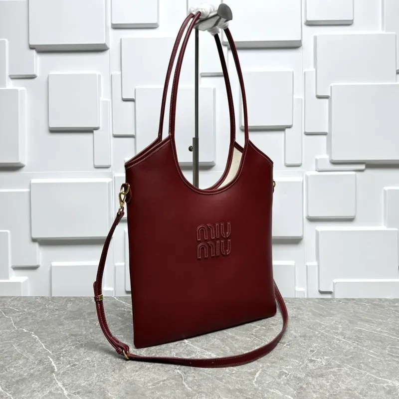 Miu Miu Burgundy Leather Tote Bag - Image 3