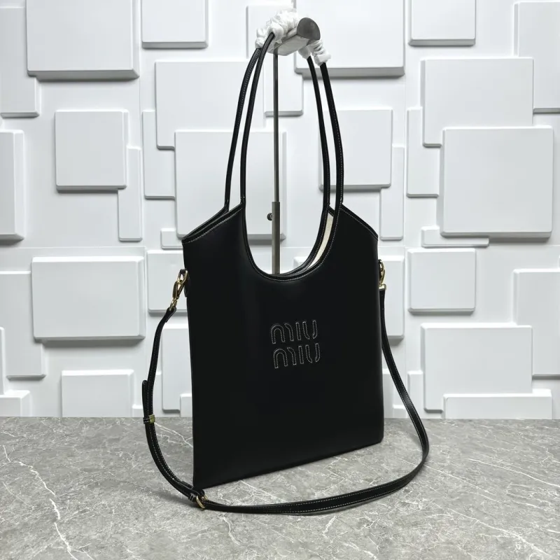 MIU MIU Black Leather Top Handle Tote Bag - Image 4