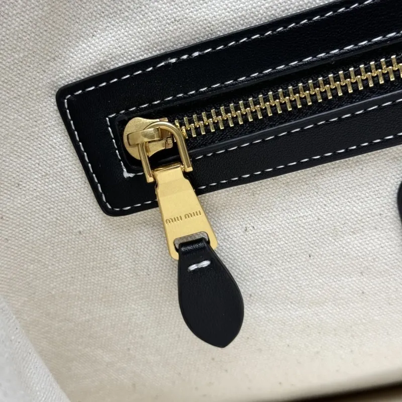 MIU MIU Black Leather Top Handle Tote Bag - Image 8