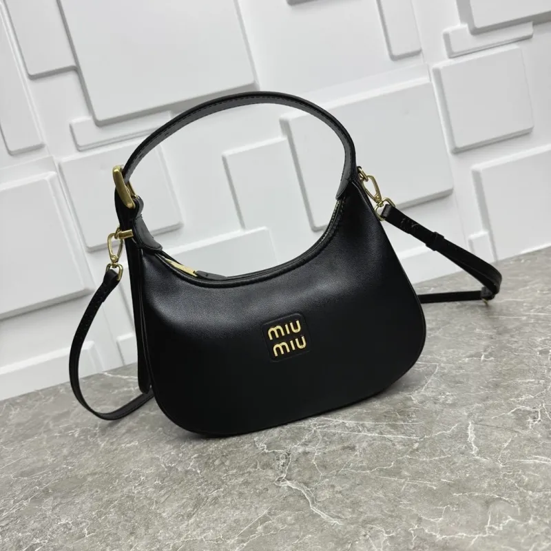 Miu Miu Black Leather Top Handle Hobo Bag
