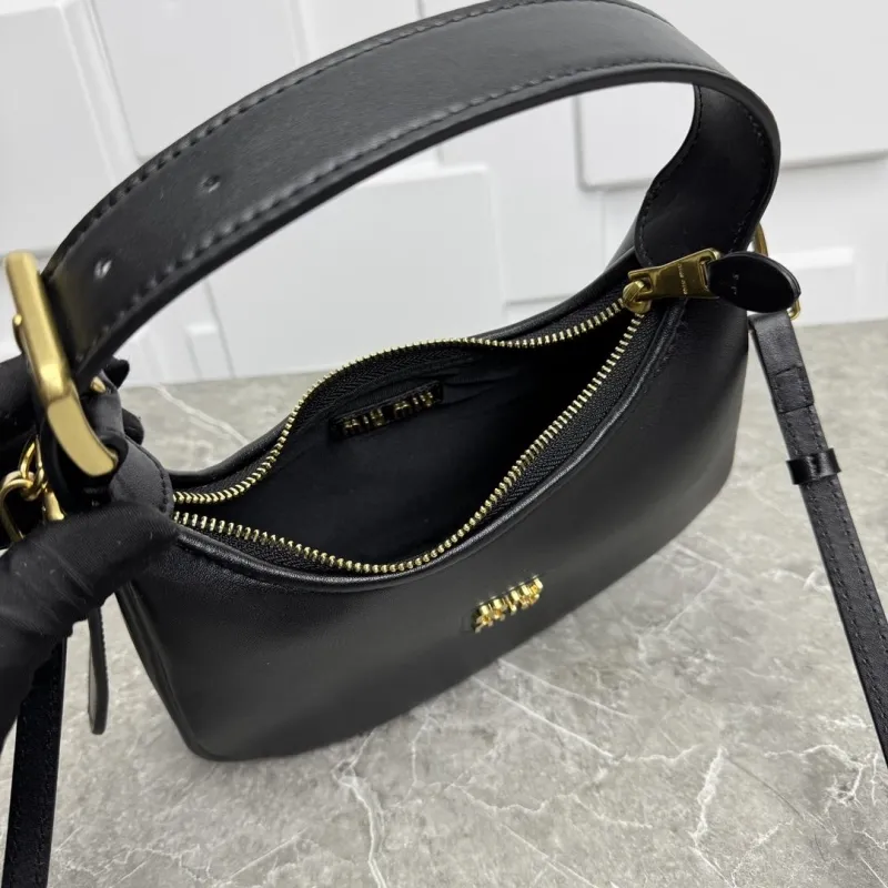 Miu Miu Black Leather Top Handle Hobo Bag - Image 8
