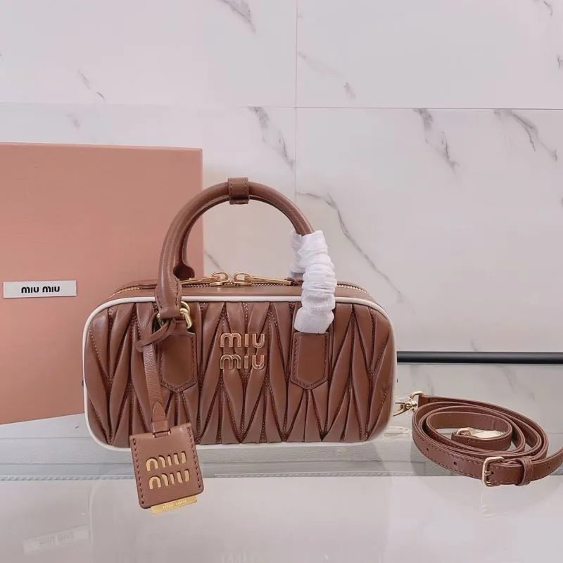 Miu Miu Brown Matelasse Top Handle Crossbody Bag 106