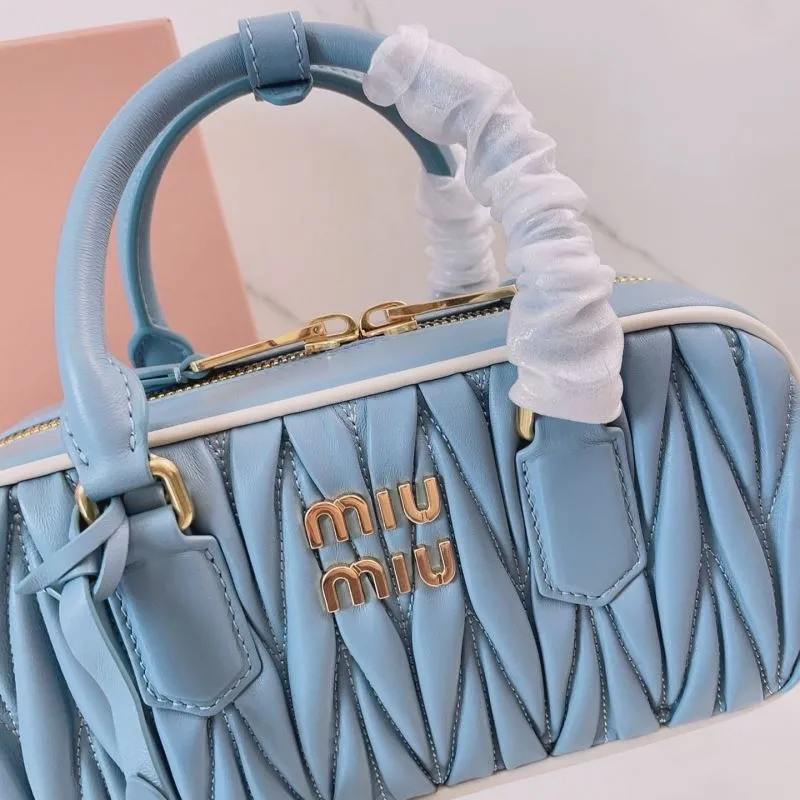 Miu Miu Light Blue Matelasse Top Handle Bag - Image 4