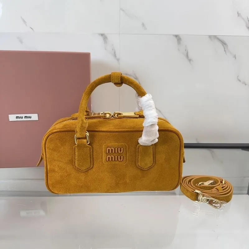 Miu Miu Mustard Suede Top Handle Crossbody Bag
