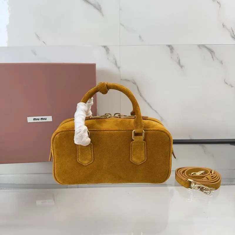 Alternative view of Miu Miu Mustard Suede Top Handle Crossbody Bag