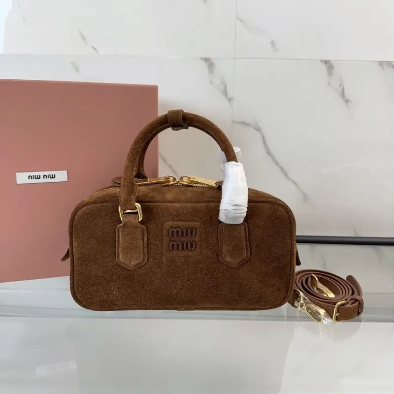 Miu Miu Brown Suede Top Handle Crossbody Bag