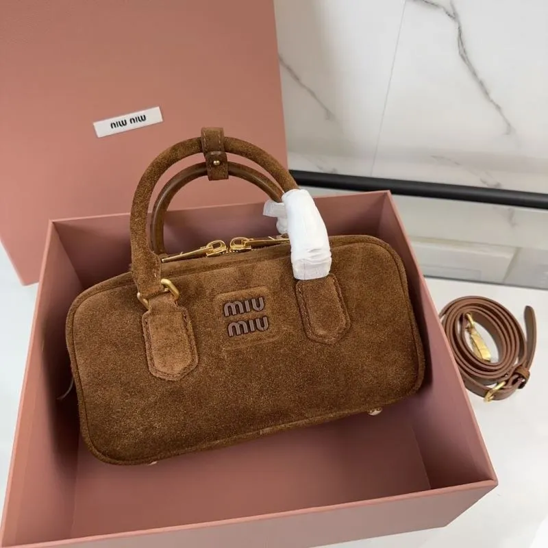 Alternative view of Miu Miu Brown Suede Top Handle Crossbody Bag