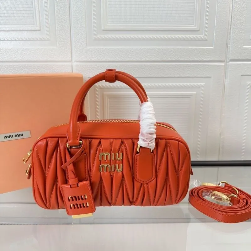 Miu Miu Orange Matelasse Top Handle Crossbody Bag
