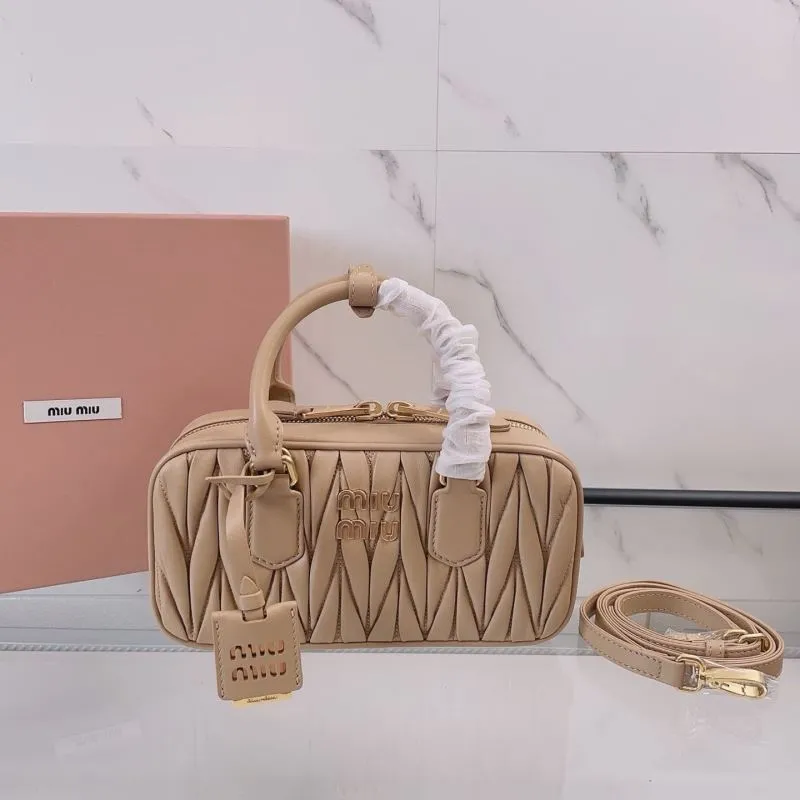 Miu Miu Beige Matelassé Top Handle Crossbody Bag