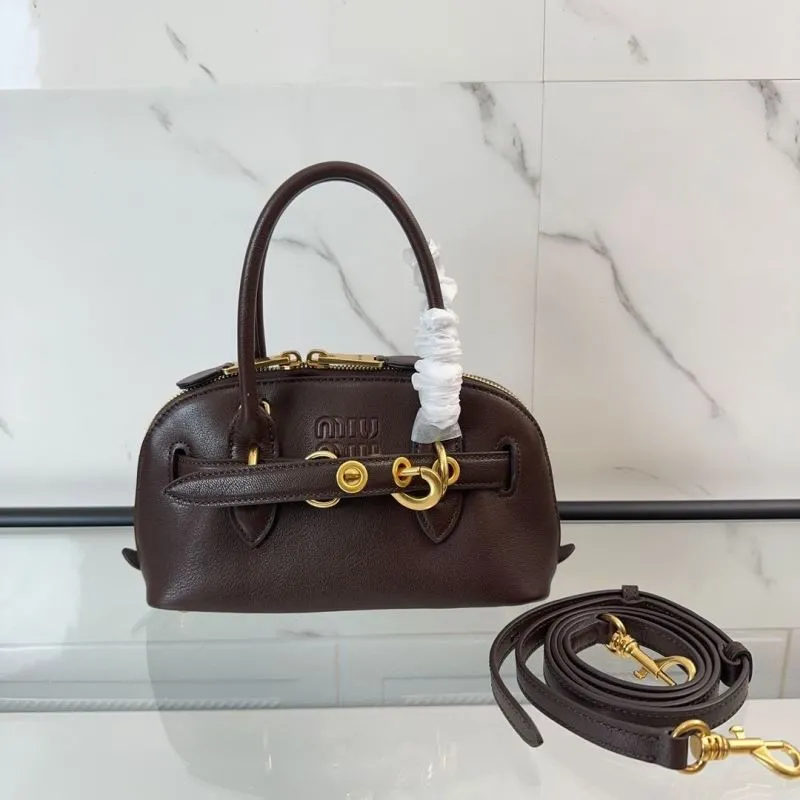 Miu Miu Dark Brown Leather Top Handle Crossbody Bag 120