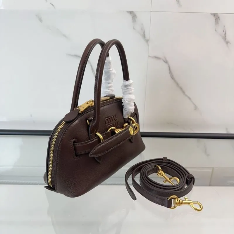Miu Miu Dark Brown Leather Top Handle Crossbody Bag 120 - Image 3