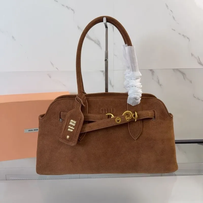 Miu Miu Brown Suede Top Handle Bag