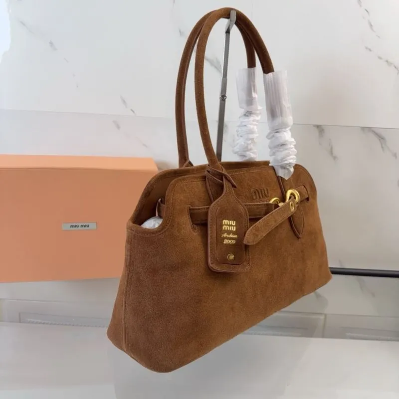 Miu Miu Brown Suede Top Handle Bag - Image 3
