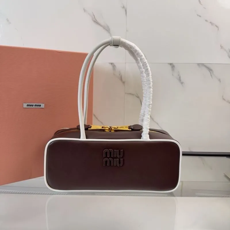 Miu Miu Brown White Leather Top Handle Bag