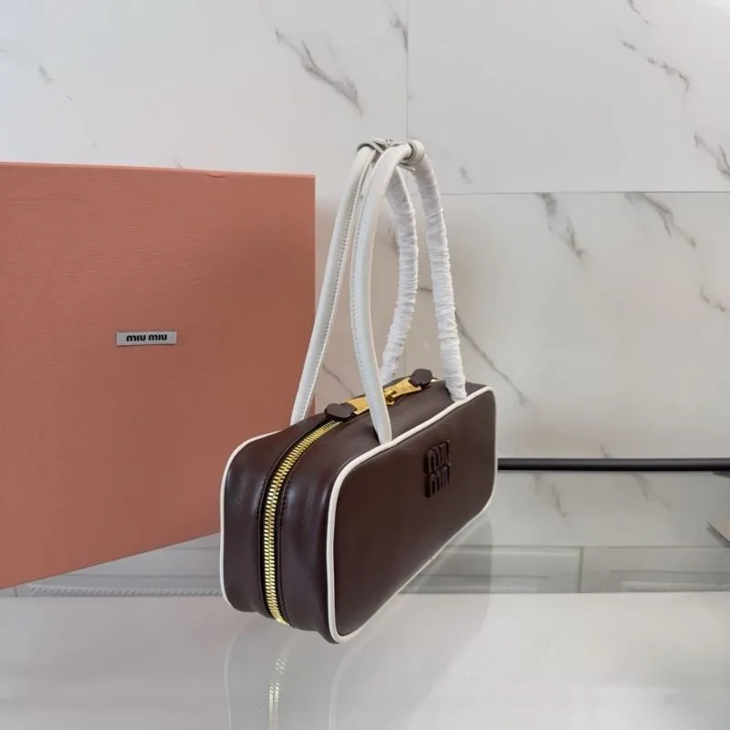 Miu Miu Brown White Leather Top Handle Bag - Image 3
