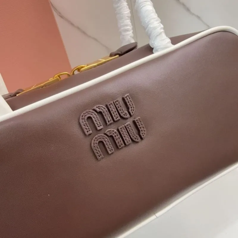 Miu Miu Brown White Leather Top Handle Bag - Image 4