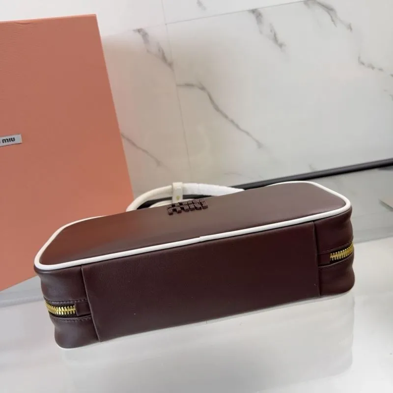 Miu Miu Brown White Leather Top Handle Bag - Image 9