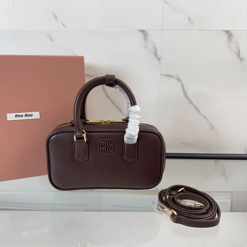 Miu Miu Brown Leather Top Handle Crossbody Bag