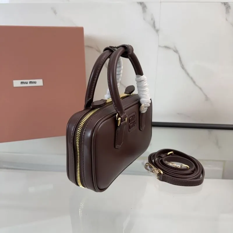 Miu Miu Brown Leather Top Handle Crossbody Bag - Image 3