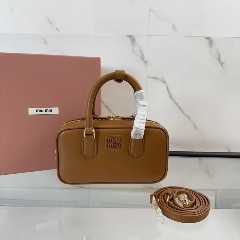 Miu Miu Brown Leather Top Handle Crossbody Bag