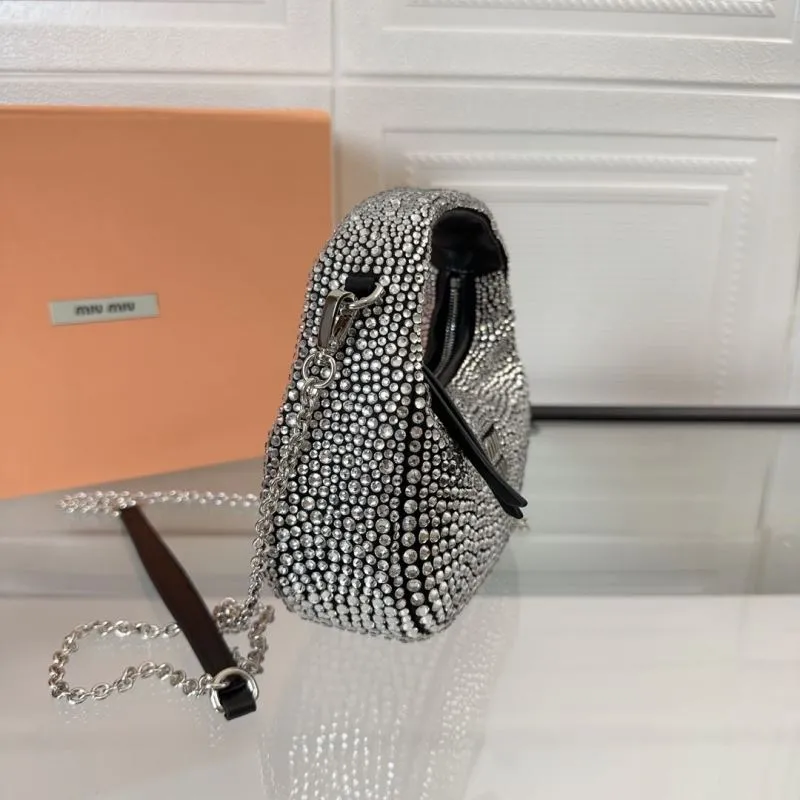 Miu Miu Silver Crystal Top Handle Handbag - Image 3