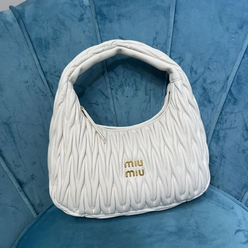 MIU MIU White Matelassé Top Handle Hobo Bag