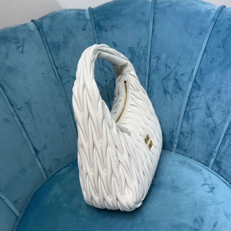 MIU MIU White Matelassé Top Handle Hobo Bag - Image 3